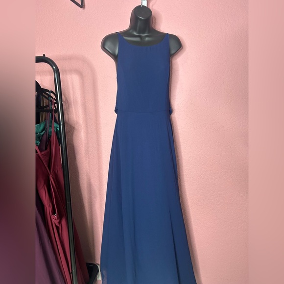 Lulus-Sophisticated Pose Navy Chiffon Boat Neck Backless Maxi Dress - Picture 6 of 6